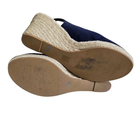 Stuart Weitzman Jean Blue Suede Slingback Cork Wedge Heel Sandal Size 8 - Picture 13 of 14